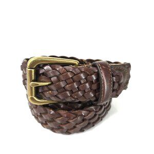 Vintage Ralph Lauren Belt Dark Brown Woven Leather Brass Buckle Western Size 38